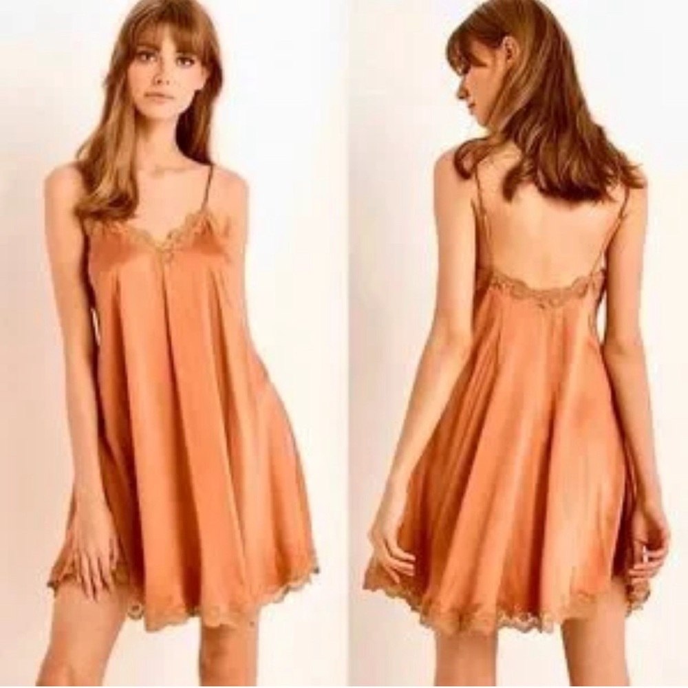Spell & The Gypsy Collective Womens Silk Slip Dress Size XXS Orange Knee Length